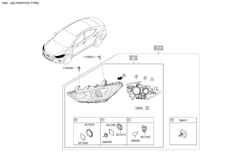2002 Hyundai Tiburon  Head Lamp Sub Assembly, Left Diagram for 92103F2300