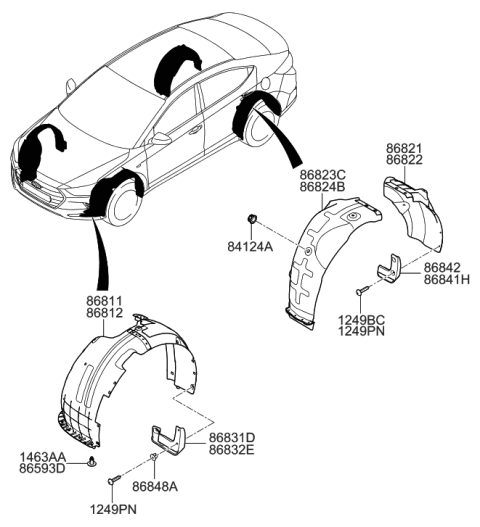 2001 Hyundai Tiburon Rear Wheel Mud Guard Assembly, Right Diagram for 86842F2000