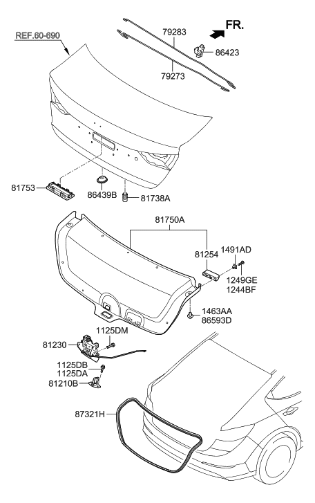 2004 Hyundai Tiburon  Holder-Trunk Lid Torsion Bar Diagram for 864232H000