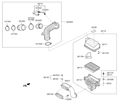 2004 Hyundai Tiburon Cover-Air Cleaner Diagram for 28111F2500