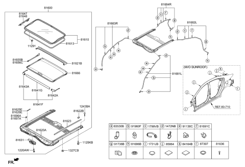 2001 Hyundai Tiburon  Sunroof Assembly Diagram for 81600F2000TTX