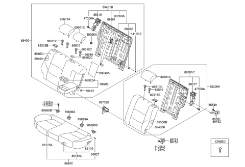 2010 Hyundai Tucson  Lock Assembly-Rear Seat Back, LH Diagram for 893302L0004W