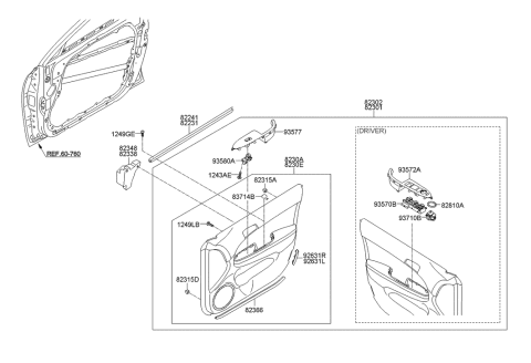 2009 Hyundai Tucson  Panel Complete-Front Door Trim, RH Diagram for 823022L300UA