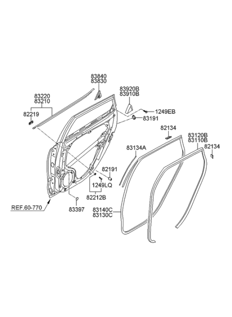 2008 Hyundai Tucson  Weatherstrip Assembly-Rear Door Side LH Diagram for 831302L200