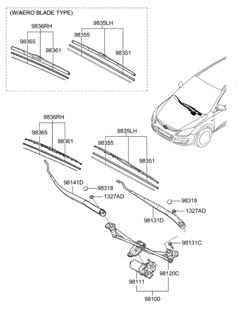 2009 Hyundai Tucson  Link Assembly-Windshield Wiper Diagram for 981202L000