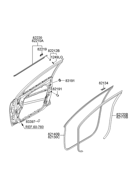 2009 Hyundai Tucson Weatherstrip Assembly-Front Door Side RH Diagram for 821402L200