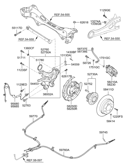 2011 Hyundai Tucson  Brake Assembly-Parking Rear, RH Diagram for 582701H000