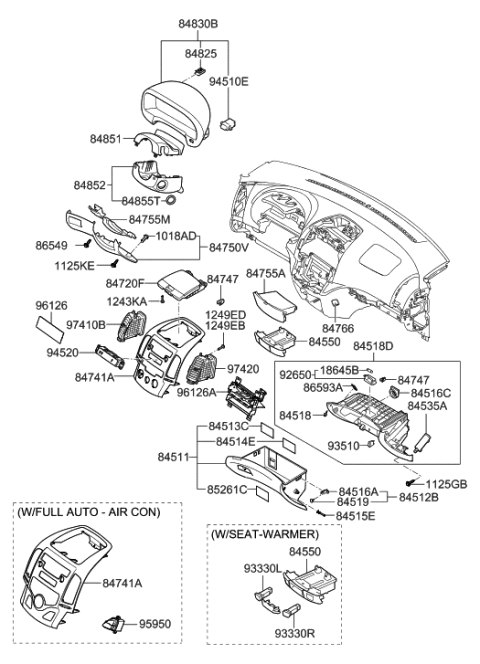 2010 Hyundai Tucson Panel-Center Facia Diagram for 847412L000XP