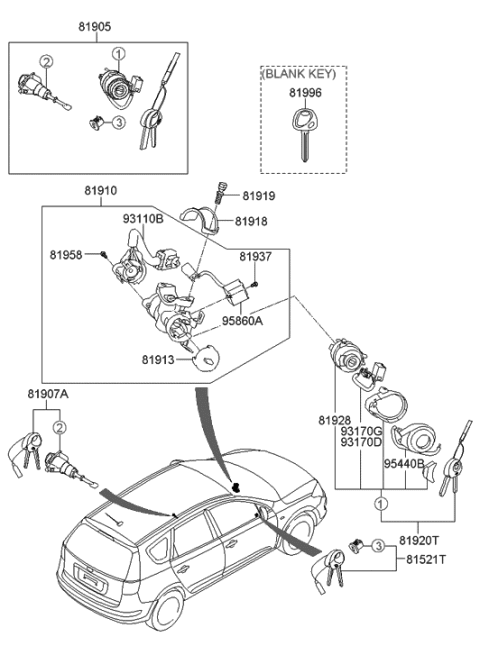 2008 Hyundai Tucson  Blank Key Diagram for 819962LA00
