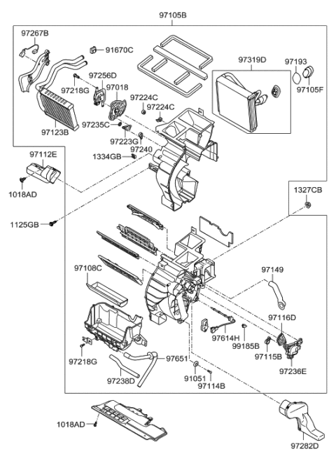 2011 Hyundai Tucson  Heater & Evaporator Assembly Diagram for 972052L000