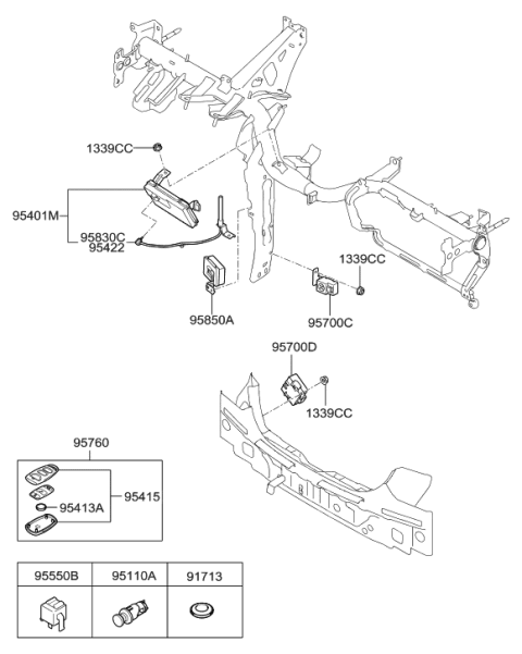 2011 Hyundai Tucson  Keyless Entry Antenna Assembly Diagram for 954112L400