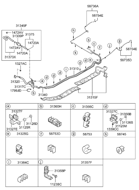 2010 Hyundai Tucson  Holder-Fuel Tube Diagram for 313602H500