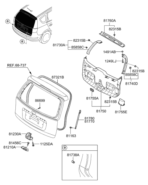 2009 Hyundai Tucson Trim Assembly-Tail Gate Frame Side Diagram for 817402L2009K