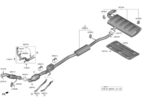2001 Hyundai Elantra  MUFFLER COMPLETE-CENTER Diagram for 28600P0550