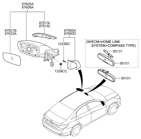 2023 Hyundai Venue Mirror Assembly-Outside Rear View, LH Diagram for 876104R030