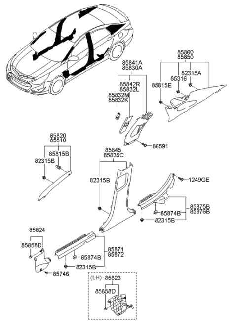2023 Hyundai Tucson Trim Assembly-Rear Pillar LH Diagram for 858503S300TX