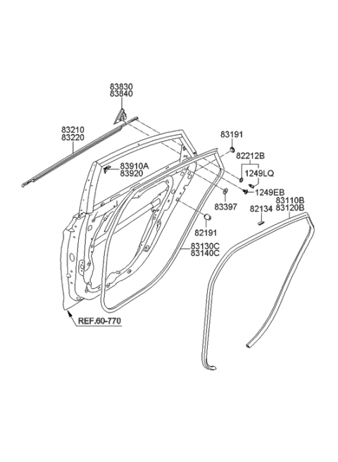 2023 Hyundai Venue  Weatherstrip Assembly-Rear Door Belt Outside LH Diagram for 832103S000