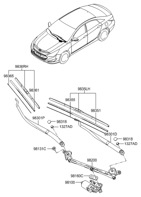 2023 Hyundai Tucson  Wiper Blade Assembly, Driver Diagram for 983503S000
