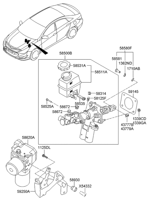 2021 Hyundai Veloster N  Master Cylinder & PDL Simulator Ass Diagram for 585004R100