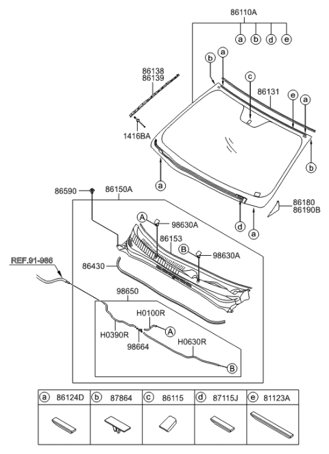 2023 Hyundai Venue  Front Windshield Washer Sprayer Nozzle Assembly Diagram for 986303S000