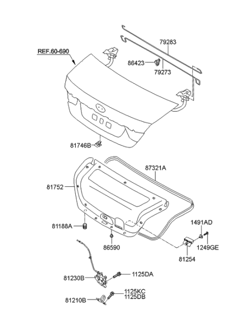 2023 Hyundai Venue  Trunk Lid Latch And Handle Assembly Diagram for 812303Q000