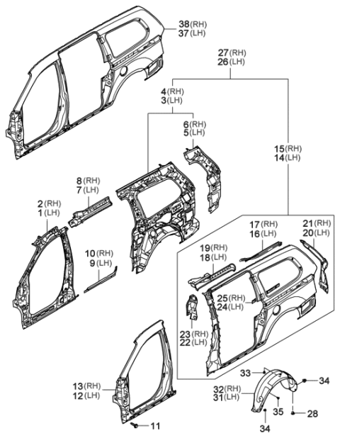 2013 Hyundai Tucson  Panel Assembly-Front Side Outer, RH Diagram for 711214D010