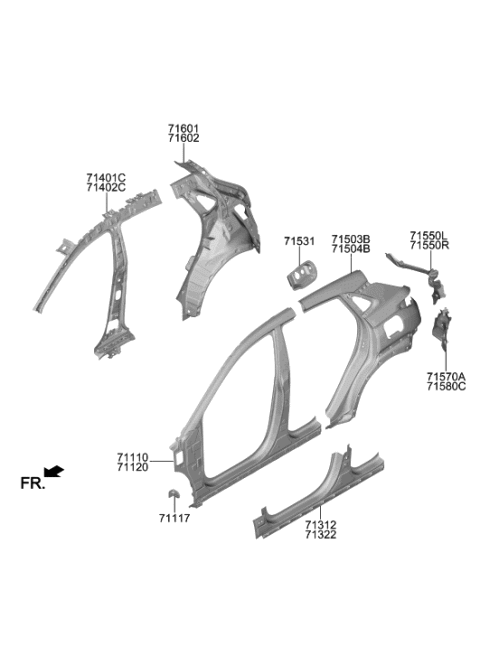 2021 Hyundai Genesis GV80 Panel Assembly-Quarter Outer, LH Diagram for 71503J9C00