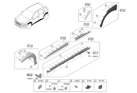 2020 Hyundai Elantra  Clip-Side Sill Moulding Mounting Diagram for 87758D2000