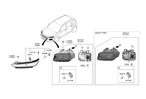 2017 Hyundai Sonata Hybrid  Front Turn Signal Lamp Socket & Holder Assembly Diagram for 92165J9010