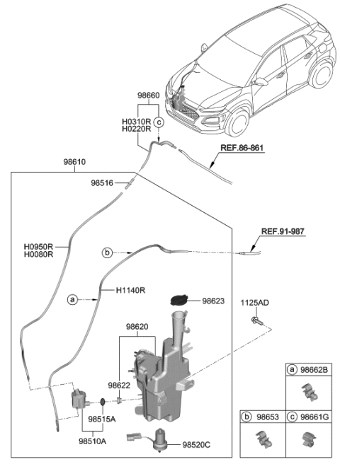 2017 Hyundai Sonata Hybrid  Reservoir & Pump Assembly-Washer Diagram for 98610J9100