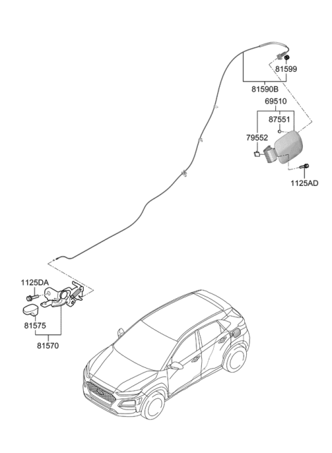 2017 Hyundai Sonata Hybrid  Fuel Filler Door Assembly Diagram for 69510J9000