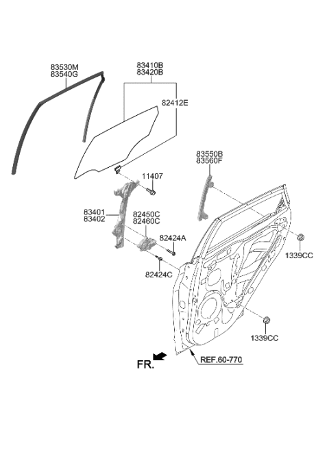 2020 Hyundai Elantra  Run-Rear Door Window Glass, LH Diagram for 83530J9000