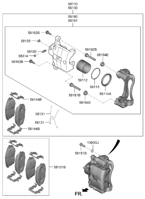 2020 Hyundai Elantra  Front Disc Brake Pad Kit Diagram for 58101J9A00