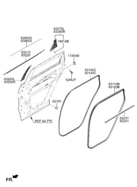 2000 Hyundai Elantra  W/STRIP Assembly-RR Dr Belt O/S LH Diagram for 83210S1000