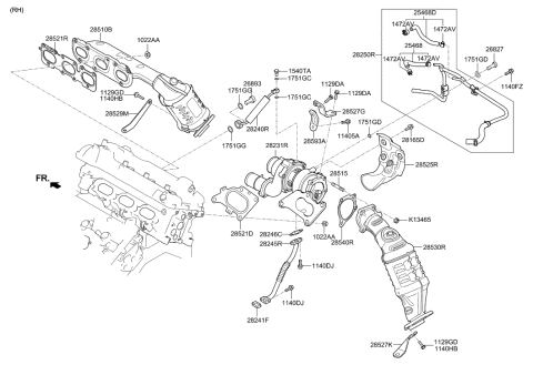 2023 Hyundai Genesis G90  Exhaust Manifold Catalytic Assembly, Right Diagram for 285103LAY0
