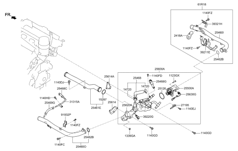 2019 Hyundai Elantra GT  Housing Assembly-THERMOSTAT Diagram for 256203L101