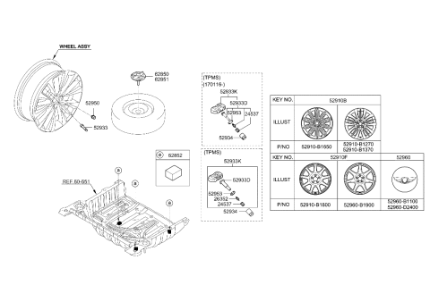 2023 Hyundai Genesis G90  Wheel Hub Cap Assembly Diagram for 52960B1100