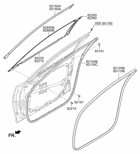 2008 Hyundai Elantra Touring Weatherstrip-Door Opening Upper, RH Diagram for 82160B1000