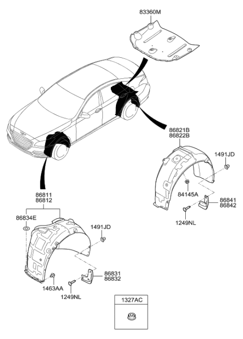 2009 Hyundai Elantra Touring  Rear Wheel Mud Guard Assembly, Left Diagram for 86841B1800