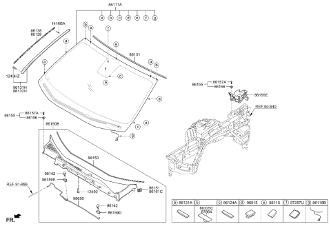 2008 Hyundai Elantra Touring  Windshield Glass Assembly Diagram for 86111B1300
