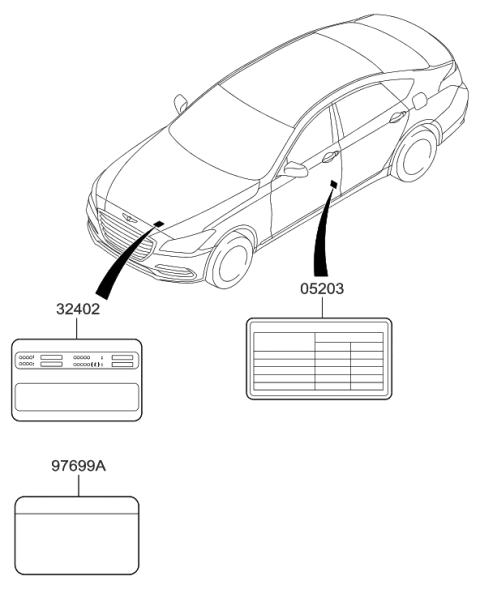 2023 Hyundai Genesis G90  Label-Refrigerant Diagram for 97699B1360