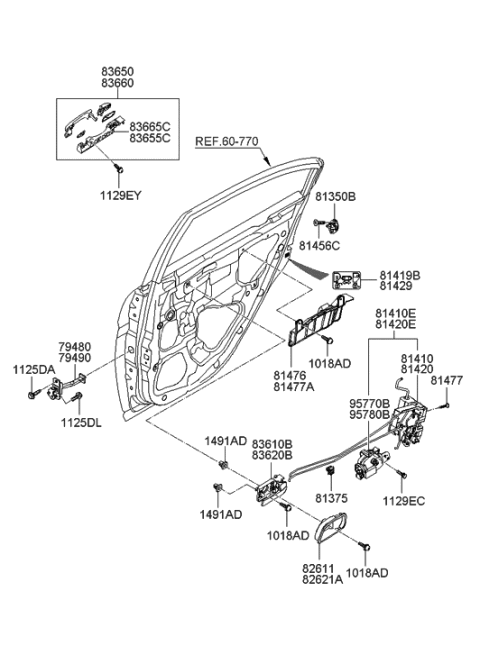 2014 Hyundai Genesis Coupe Striker Assembly-Door Diagram for 813501C010