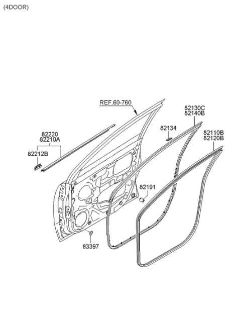 2019 Hyundai Genesis G80  Weatherstrip-Front Door Belt Outside, LH Diagram for 822101E000