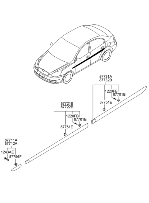 2019 Hyundai Genesis G80 Clip-Waist Line Moulding Mounting Diagram for 877581E510