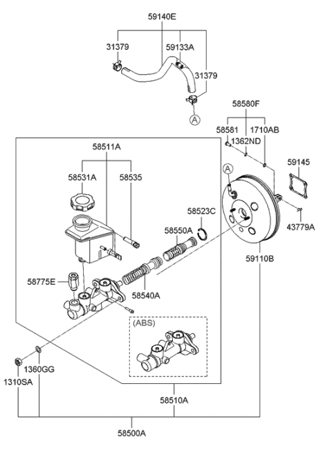 2019 Hyundai Genesis G70  Cylinder Assembly-Brake Master Diagram for 585101G100