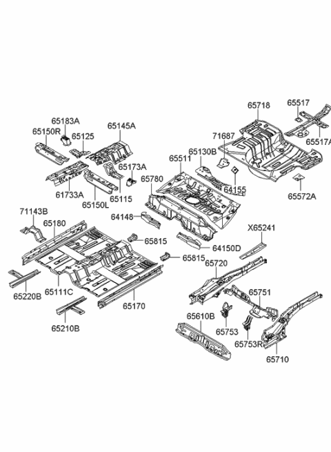 2014 Hyundai Genesis Coupe  EXTNSION Assembly-Center Floor Side Member, Rear Diagram for 658141G300
