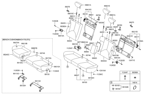 2014 Hyundai Genesis Coupe  Rear Seat Cushion Covering Assembly Diagram for 891601E070MFK
