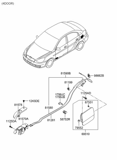 2014 Hyundai Genesis Coupe  Fuel Filler Door Assembly Diagram for 695101E001
