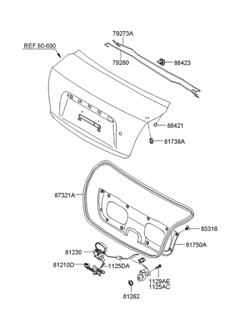 2019 Hyundai Genesis G80  Bar-Trunk Lid Hinge Torsion RH Diagram for 792831E000