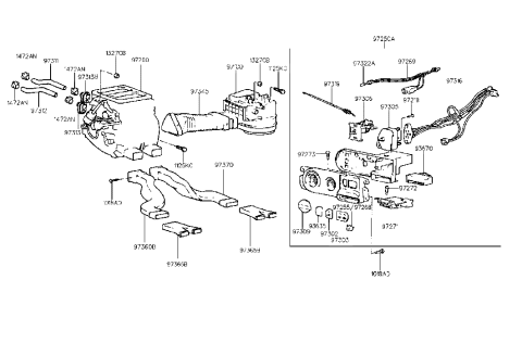 2001 Hyundai Accent  Air Conditioner & Recirculation Switch Pcb Assembly Diagram for 9727129000